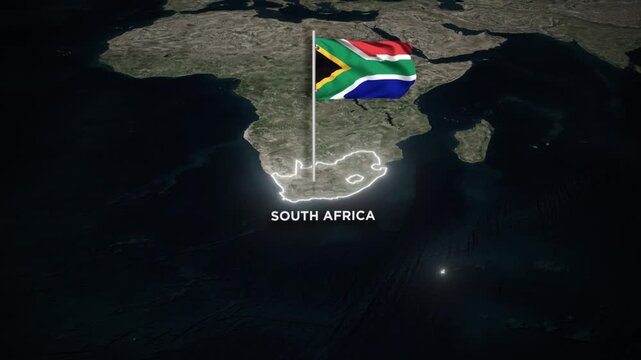 South Africa Map Animation with 3D Waving Flag & Glowing Border on World Map