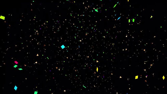 Colorful confetti party popper explosions on black backgrounds, 4K greeting animation. motley party popper explosion and colorful confetti blast for holiday invitations and festive wedding salute 4k