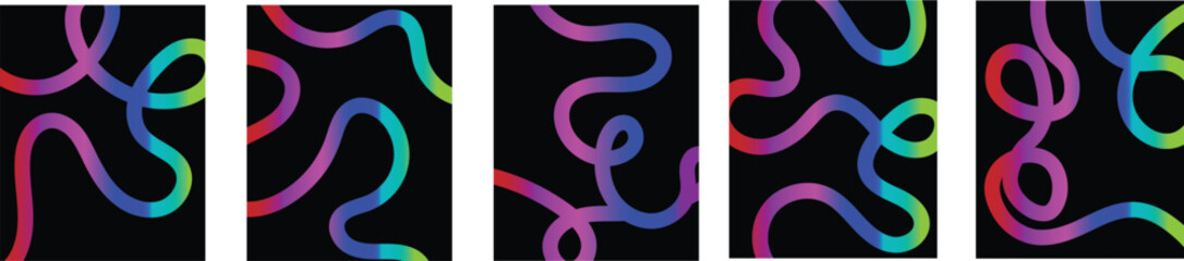 Fototapeta premium Abstract 3D Gradient Line Set with Wavy Rainbow Ribbons and Dynamic Colorful Squiggle Shapes for Modern Graphic Design. Rainbow gradient squiggle Ribbons Abstract wave poster 