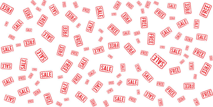 Sale and free offer stamps pattern red ink on transparent background