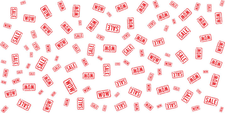Sale and wow stamp pattern on transparent background