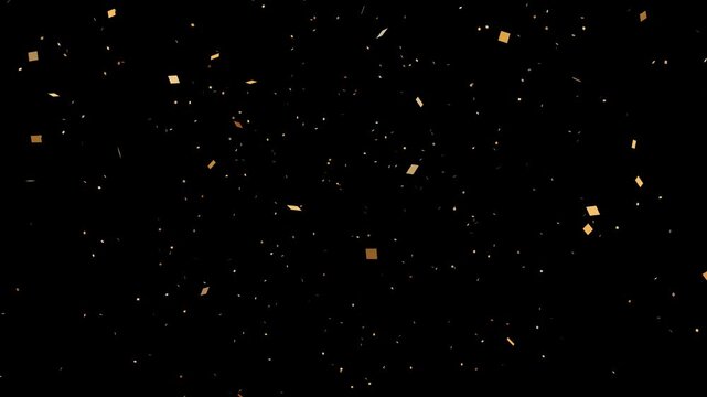Colorful fireworks of colored confetti explodes on a black background, animation of the explosion and luxury golden glitter falling festive holiday animation for black friday shopping sale. 4k