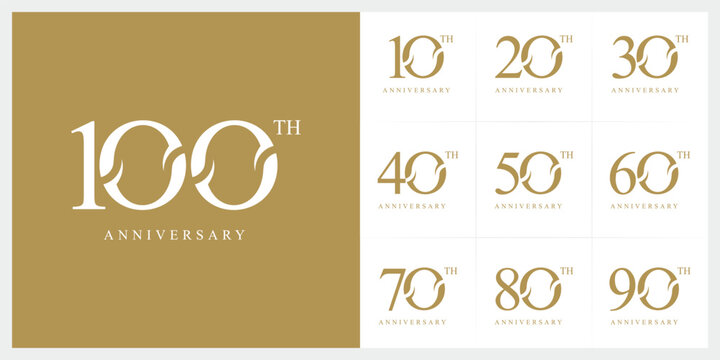 Collection of set 10 to 100 anniversary logo design. years celebration 10 to 100 logo icon vector collection set bundle. elegant luxury symbol concept.