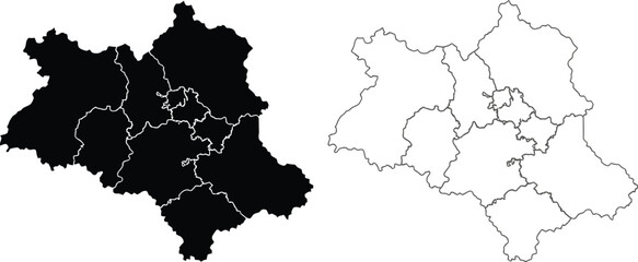 Black and white german state district map with outlined borders Vector © Mst