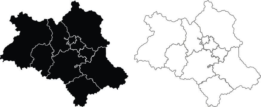 Black and white german state district map with outlined borders Vector