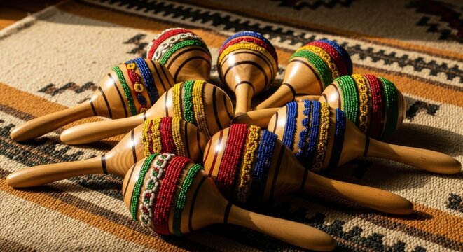 Vibrant Beaded Maracas Collection on Textured Background
