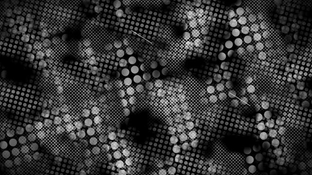 An extreme contrast pure black and white halftone grunge overlay featuring aggressive screen-printed dots, heavy boiling noise, and distressed analog streaks in a 4K loop.