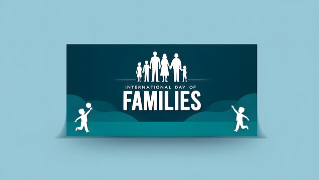 International Day of Families banner with diverse silhouettes on teal gradient background