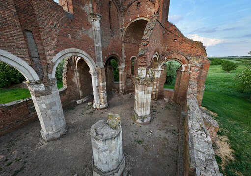 Interior of the Medieval Araca Church Ruins in Serbia with Gothic Arches