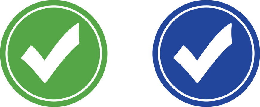 Green and blue checkmark confirmation icons with white ticks Vector