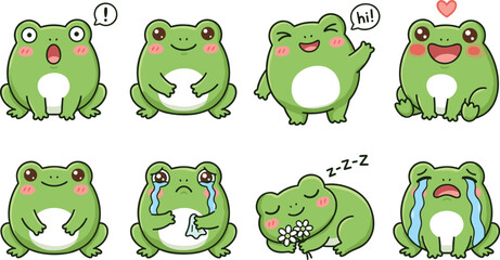 Obraz premium Cute Frog Characters Showing Various Emotions with 