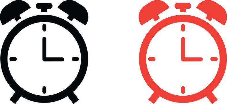 Black and red alarm clocks with hands pointing to one o'clock Vector