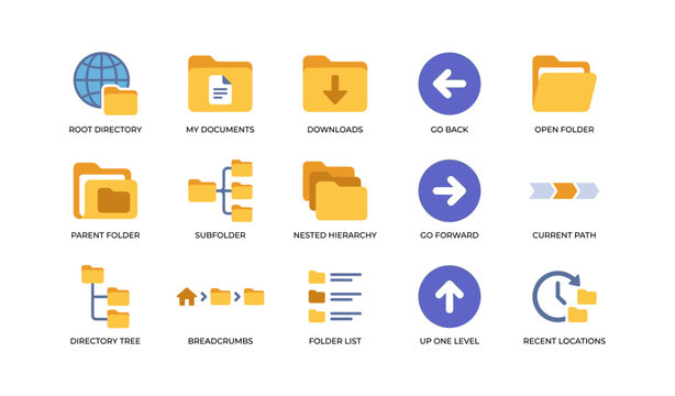 Set of folder and navigation icons for directory structure