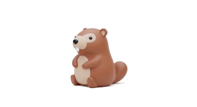 Cute 3D Cartoon Beaver Isolated on White Background.