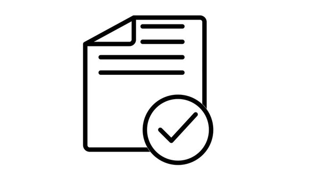 Animated clipboard document icon with a dynamic checkmark verification for task completion and approved checklist concepts.