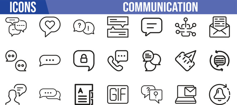 Messaging and communication vector icons. chat icon set, mail icon set, notification icon set