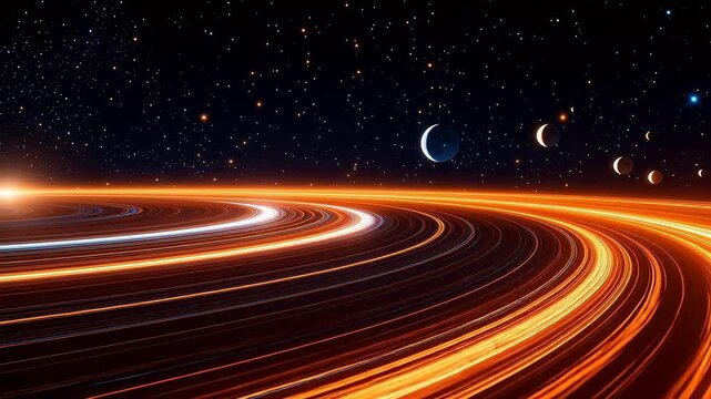 Cosmic star trails and luminous flows encircling planetary orbits in deep space