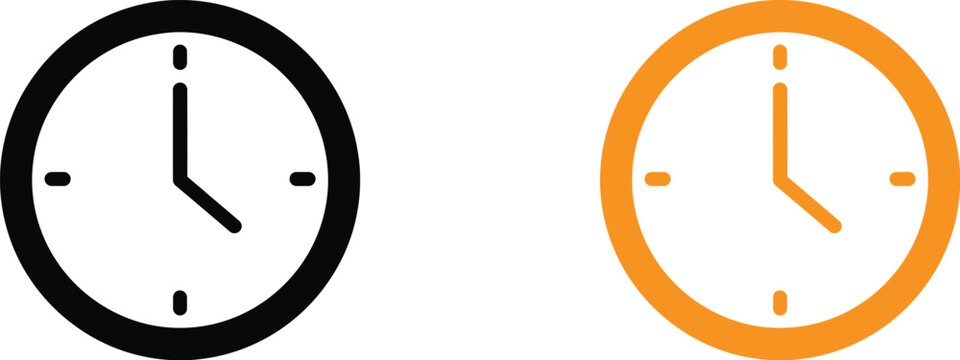 Minimalist clock icon pair showing different times Vector