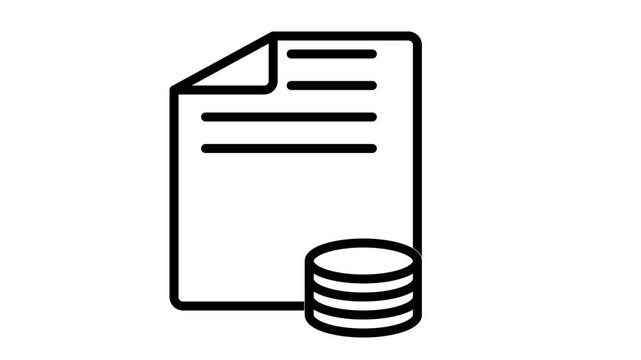 Animated financial invoice document icon featuring a stack of coins for billing statements, budget planning, and revenue data.