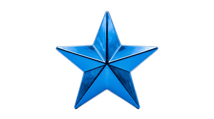 Obraz premium Glossy 3D blue metallic star isolated on transparent background png