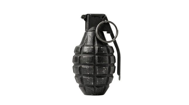 Black military metal hand grenade isolated on transparent background png