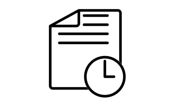 Animated pending schedule document icon featuring a ticking clock for project deadlines, timelines, and time management concepts.