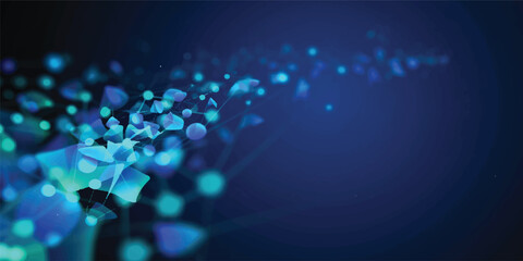 A glowing blue digital wave of fiber optics creates a bright motion effect with light spots and magic flares in this abstract science and technology background illustration © Midul