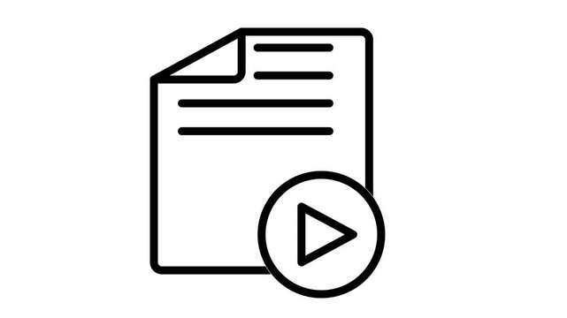 Animated media script document icon featuring a video play button for multimedia reports, storyboards, and presentation tutorials.