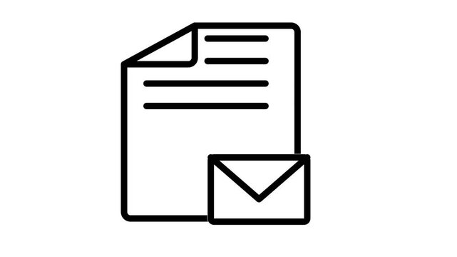 Animated email attachment document icon featuring a sealed envelope representing digital correspondence, newsletters, and messages.