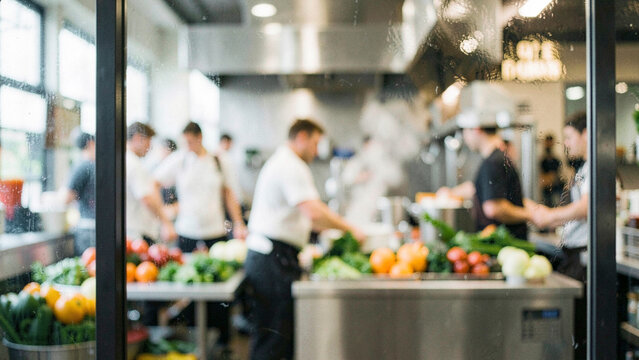 Professional chefs preparing fresh produce in a modern commercial kitchen