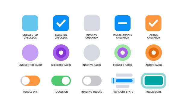 User interface control icons arranged in grid on white background