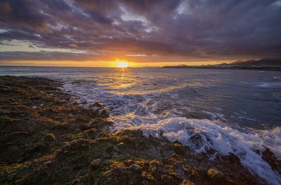 Sunset at Tejita Beach near Montana Roja, El M&eacute;dano, Tenerife, Spain