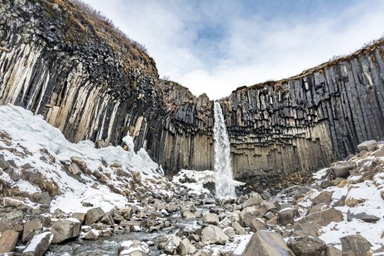 Svartifoss Waterfall, Black Falls, River St&oacute;ril&aelig;kur, basalt columns, Skaftafell National Park, Southern Region, Iceland