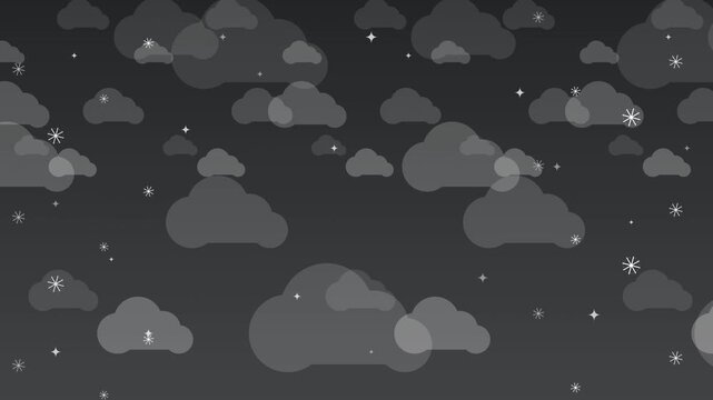 Animated sleek charcoal dark background featuring falling silver platinum snowflakes, soft clouds, and twinkling stars for corporate winter and VIP events.