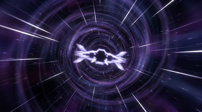 Spaceship, abstract, visualization, tunnel, speed, purple, glowing