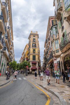 Carrer de Colom shopping street, Can Forteza Rey building on the right, Palma de Majorca, Majorca, Balearic Islands, Spain