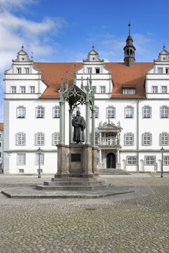 Market square with Martin Luther monument, Luther City Wittenberg, Saxony Anhalt, Germany