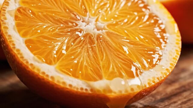Close up of fresh juicy orange half with vibrant segments