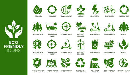 Fototapeta premium Eco friendly and sustainability icon set for natural products and environmental care with symbols for recycling and packaging. natural eco friendly icon vector illustration.
