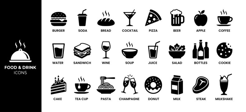 Fast food icons   . Food, meal, meat, burger, pizza,sandwich, soup, noodles , cold drinks delivery, cooking, fast food, collection.  Vector illustration.