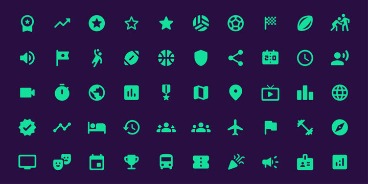 50 Universal Flat Green Icons Set for App Web and Dashboard Interface Design