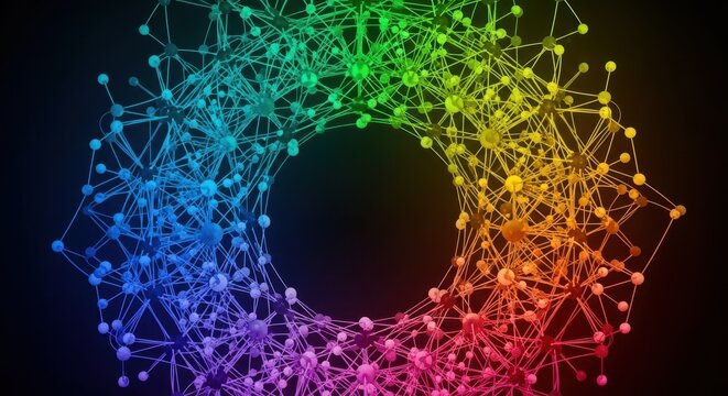 A mesmerizing, colorful abstract lattice structure depicting dynamic interaction between fundamental particles, illustrating the essence of chemical life, detail, physics, cellular