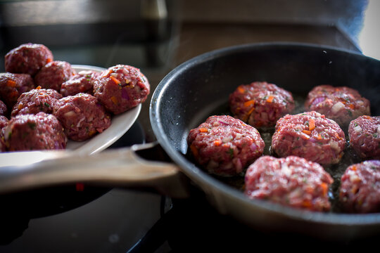 prepared meat balls for cooking in a pan with meat from the chamois