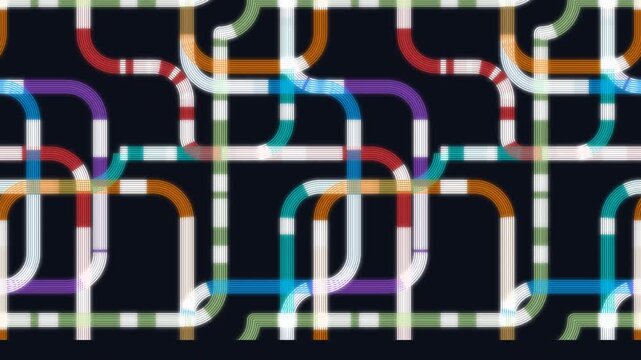 Animated retro-futuristic neon data flow background featuring glowing parallel logic lines and cyber glitches for high tech server events.