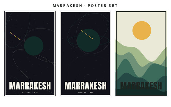 Marrakesh Poster Triptych Minimalist Landscape Art Print Set