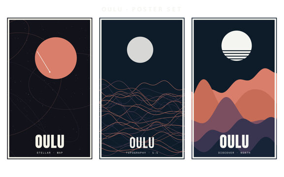 Oulu Poster Triptych Abstract Night Landscape Art Prints Set