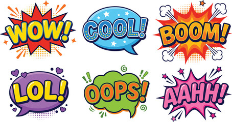 Set of colorful comic speech bubbles with expressive words for pop art style design © MdImran