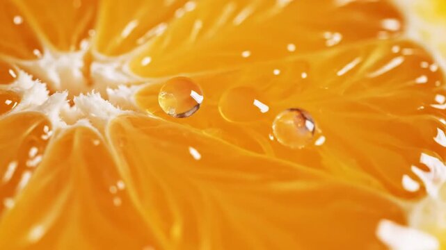 Close up of fresh orange slice with refreshing water droplet