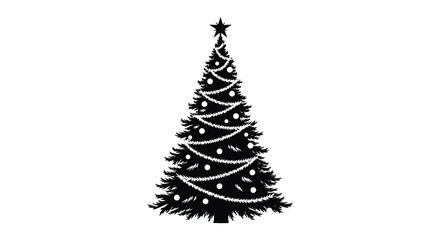 Obraz premium Christmas tree with ornaments and star black silhouette