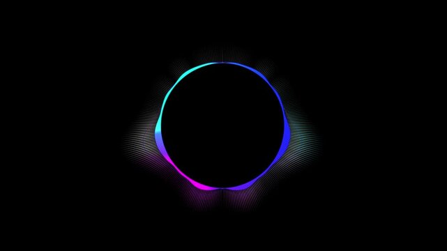 Animated music equalizer circular, audio waveform spectrum visualizer on black background
